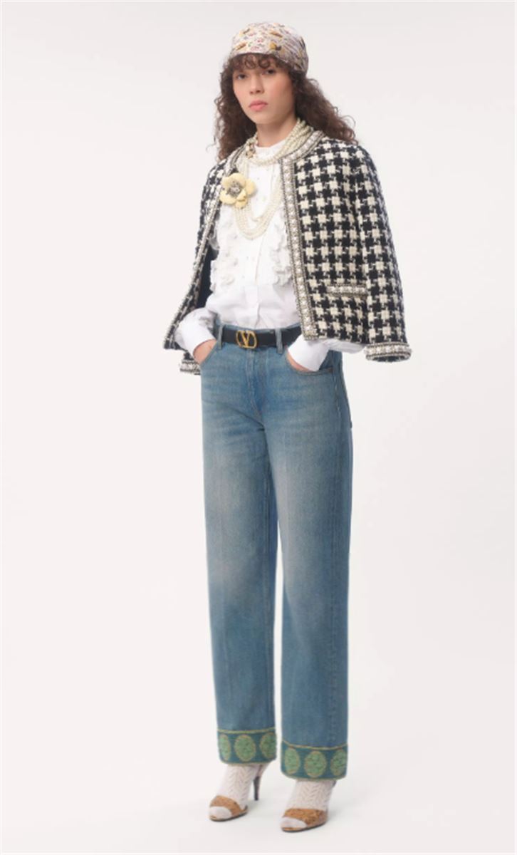DENIM TROUSERS WITH JACQUARD TRIMS