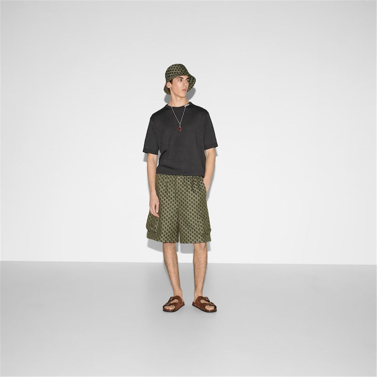 SILK COTTON T-SHIRT WITH GUCCI INTARSIA - GUCCI - Verso