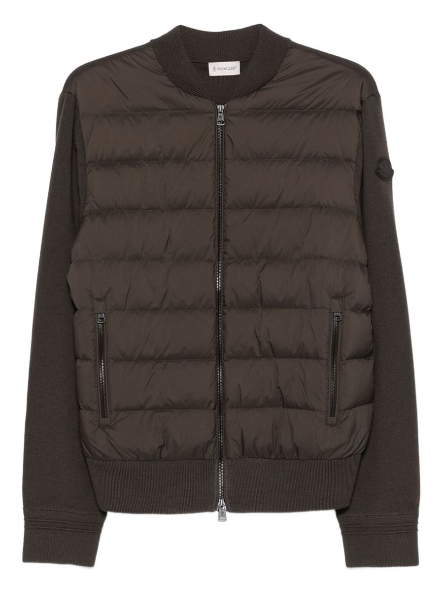 Padded wool zip-up cardigan