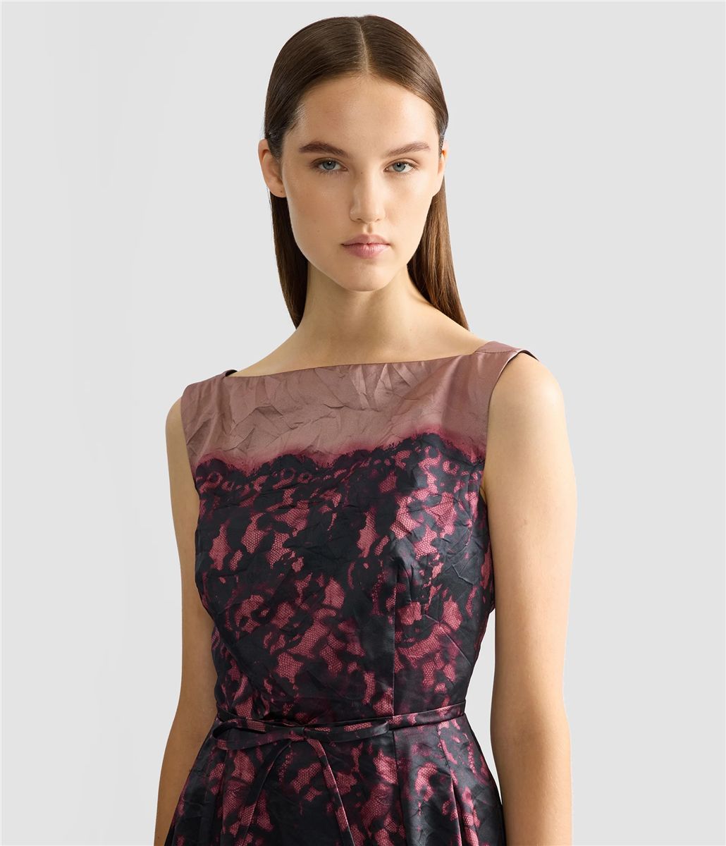 Printed textured satin sleeveless midi dress-ERDEM-Verso