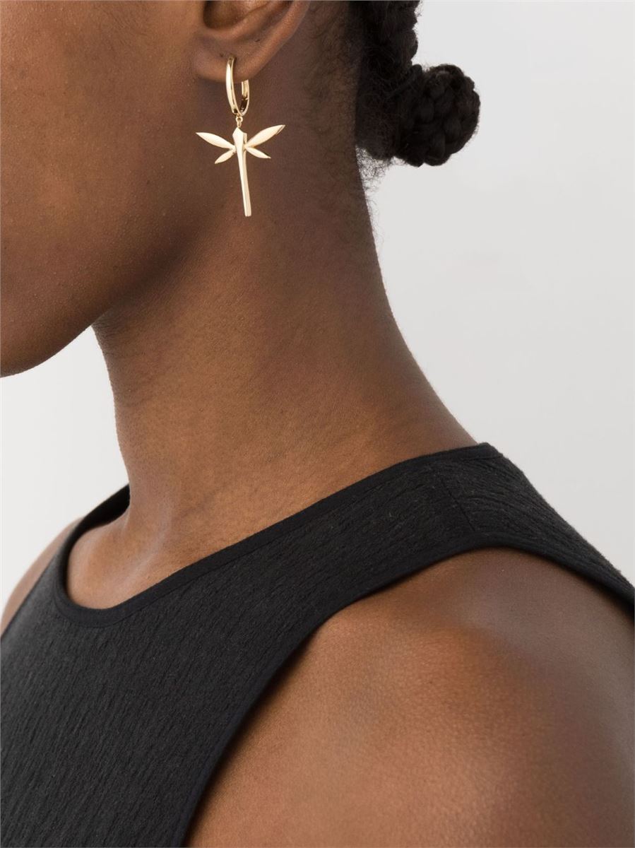 18KT YELLOW GOLD SMALL DRAGONFLY DROP EARRINGS - ANAPSARA - Verso