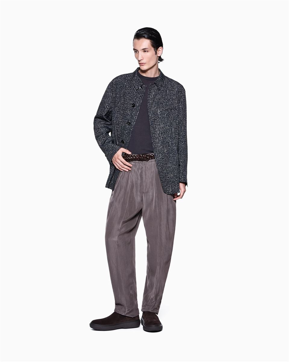 flat-front trousers in faded lyocell canvas