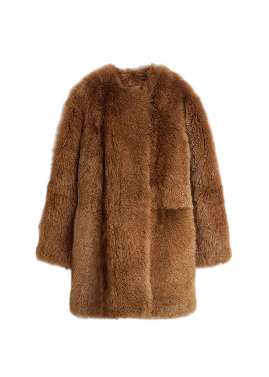 Short Silky Shearling Coat-TOTEME-309631-36-Verso