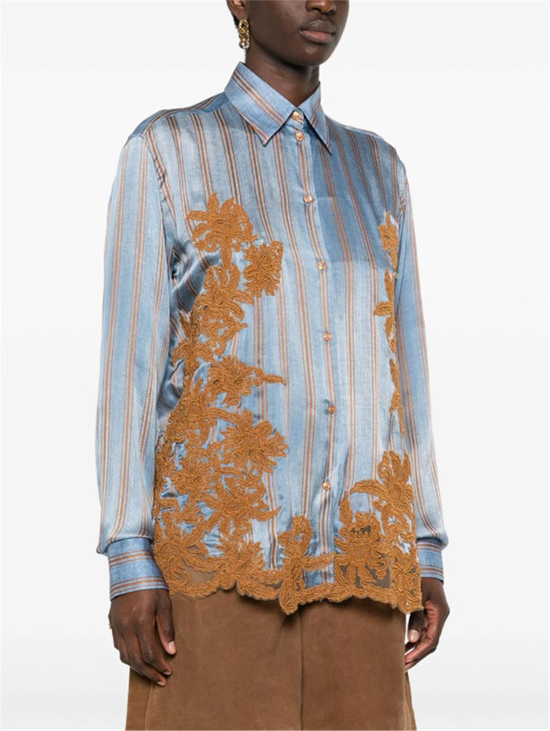 FLORAL-EMBROIDERED SILK SHIRT