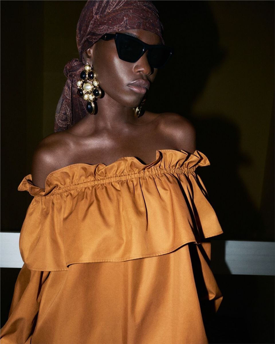 RUFFLED DRESS IN COTTON TWILL -  SAINT LAURENT -  Verso