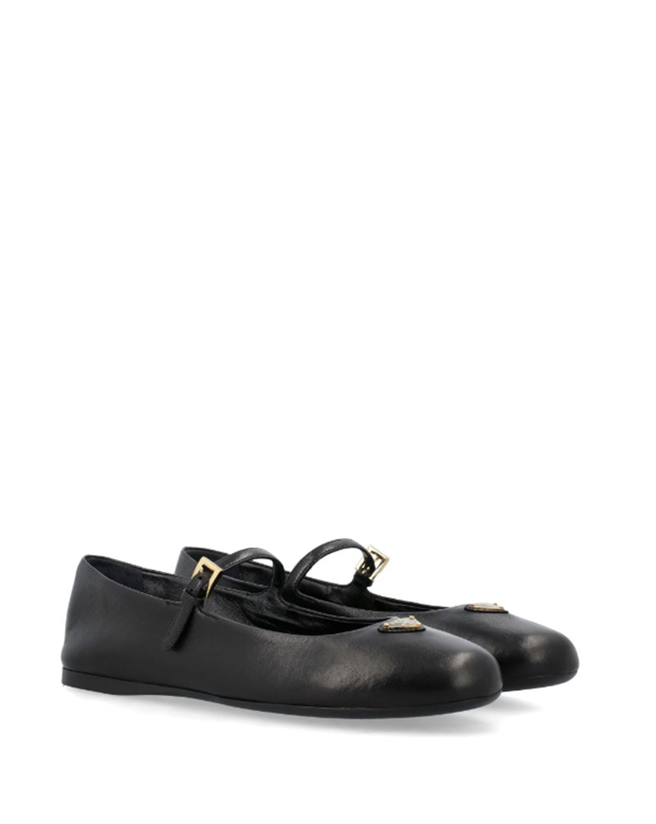 TRIANGLE-LOGO LEATHER BALLERINA SHOES PRADA