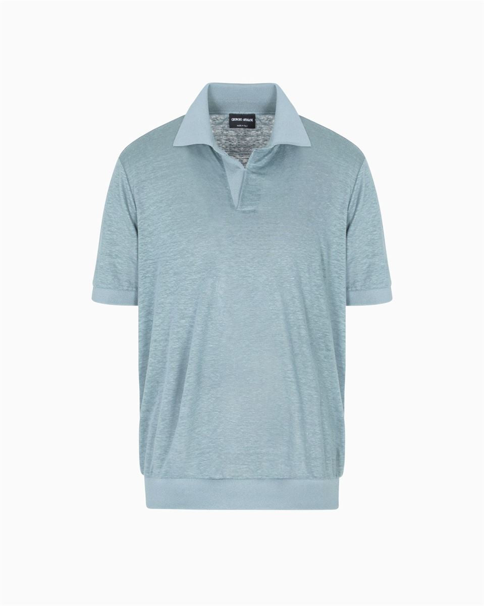 short-sleeved polo shirt in linen jersey