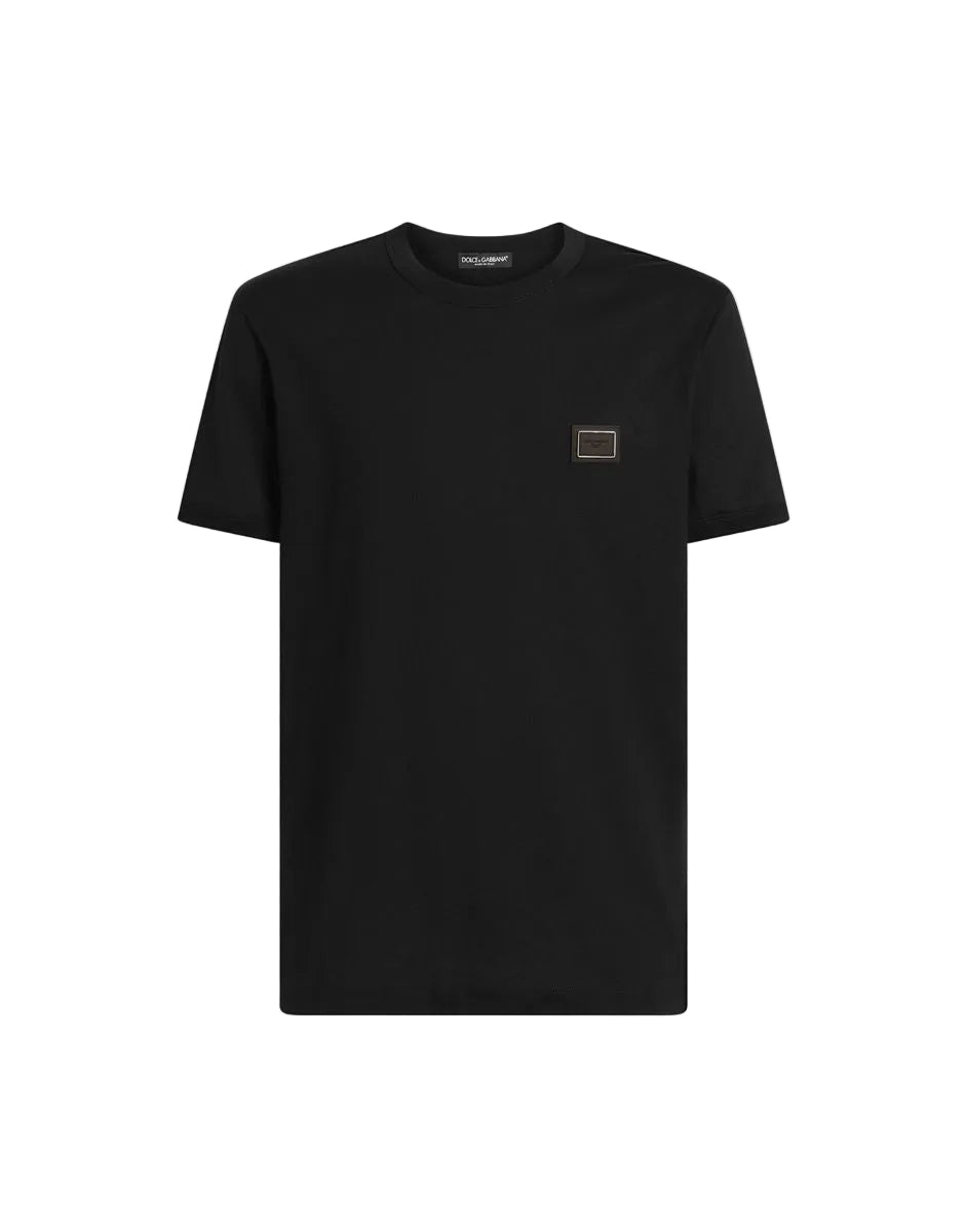 Cotton t-shirt with logo plate