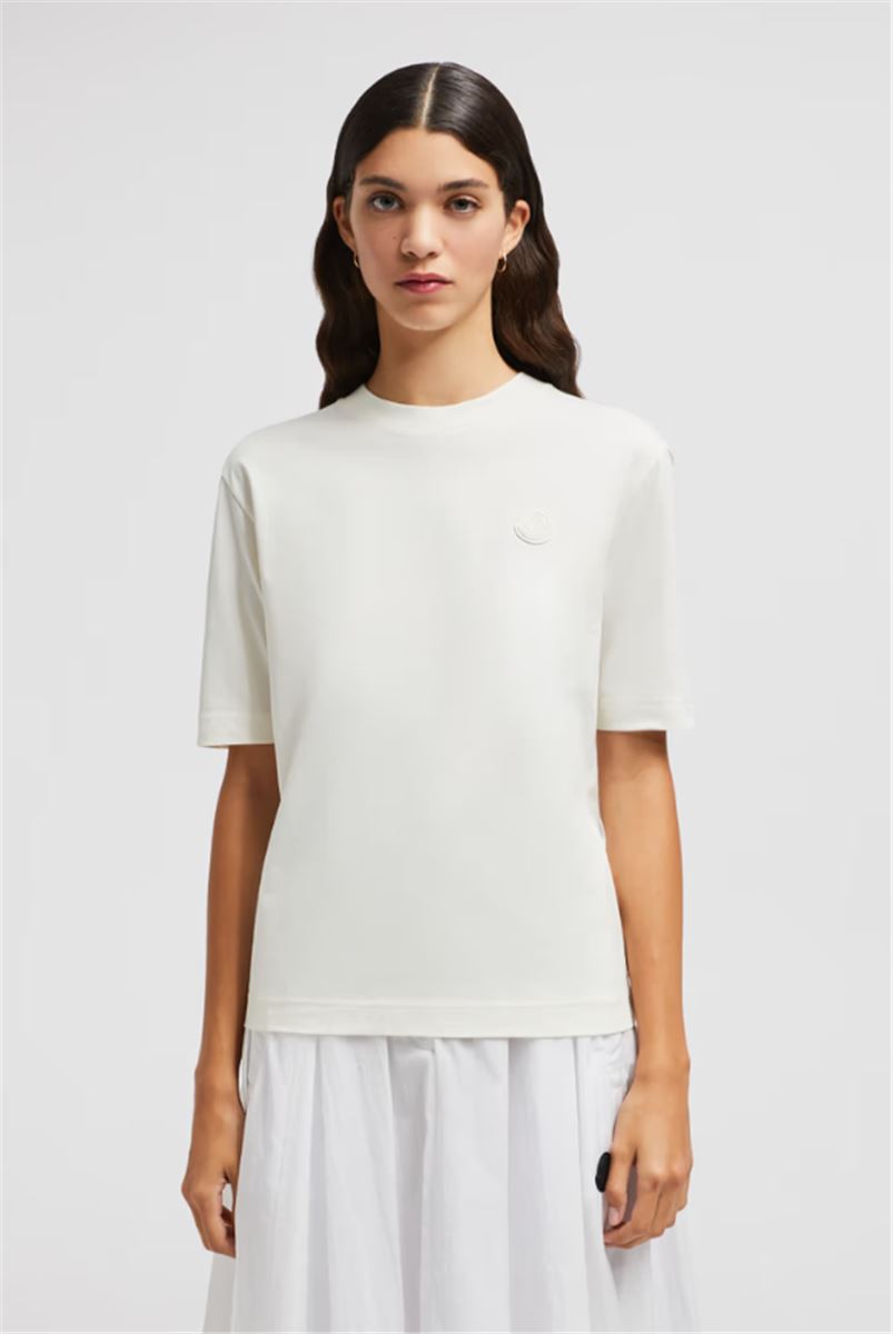 SILICONE LOGO PATCH COTTON T-SHIRT -  MONCLER -  Verso