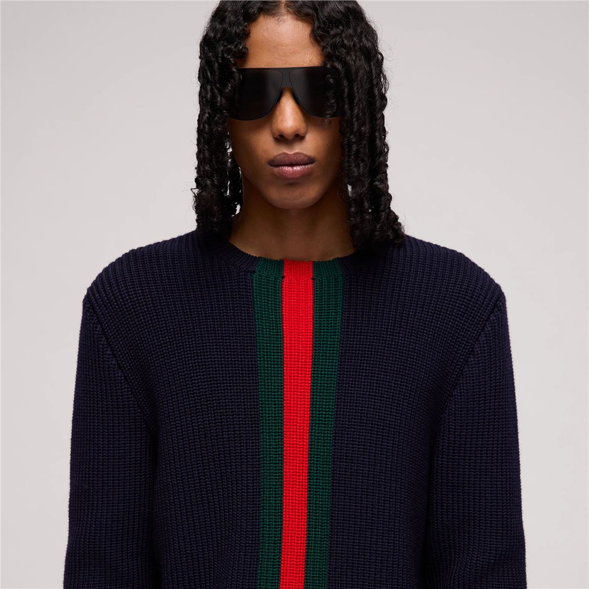 Fine rib wool sweater with web-GUCCI-Verso