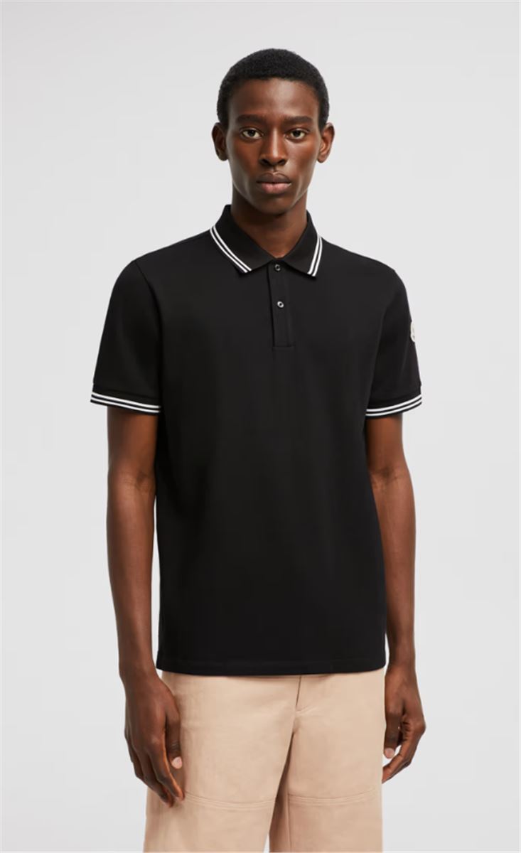 STRIPED TRIM COTTON PIQUET POLO SHIRT - MONCLER - Verso