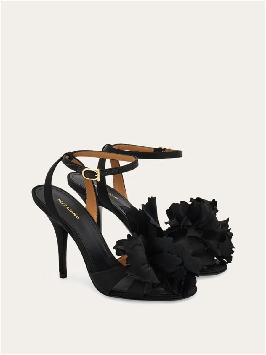 Flower embellished high heel sandal