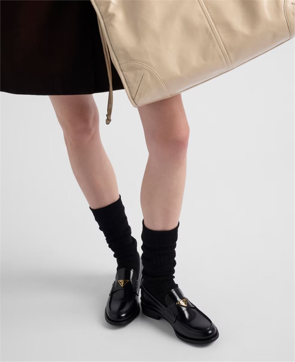 BRUSHED LEATHER LOAFERS - PRADA - Verso