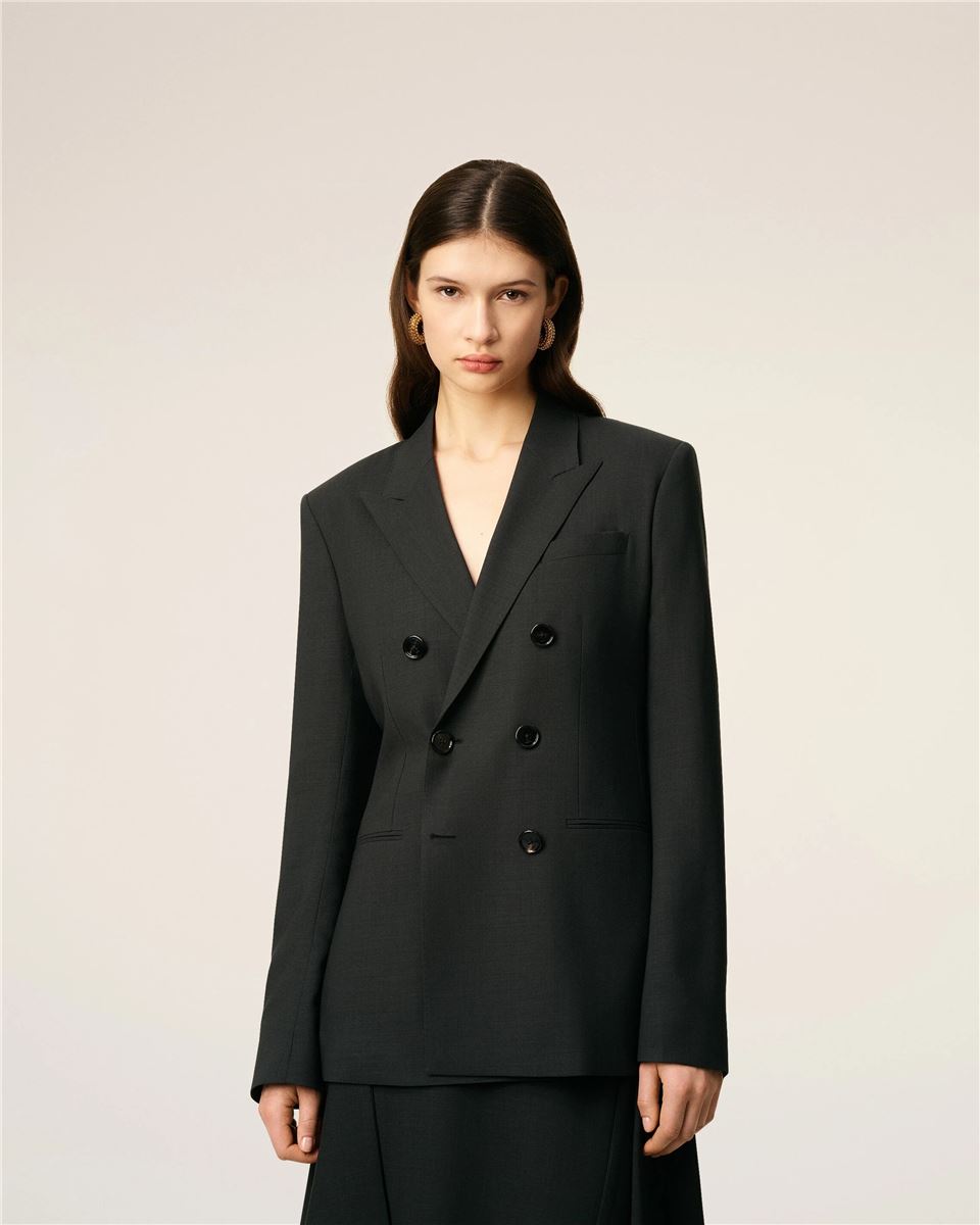 Black Wool Double Breasted Jacket