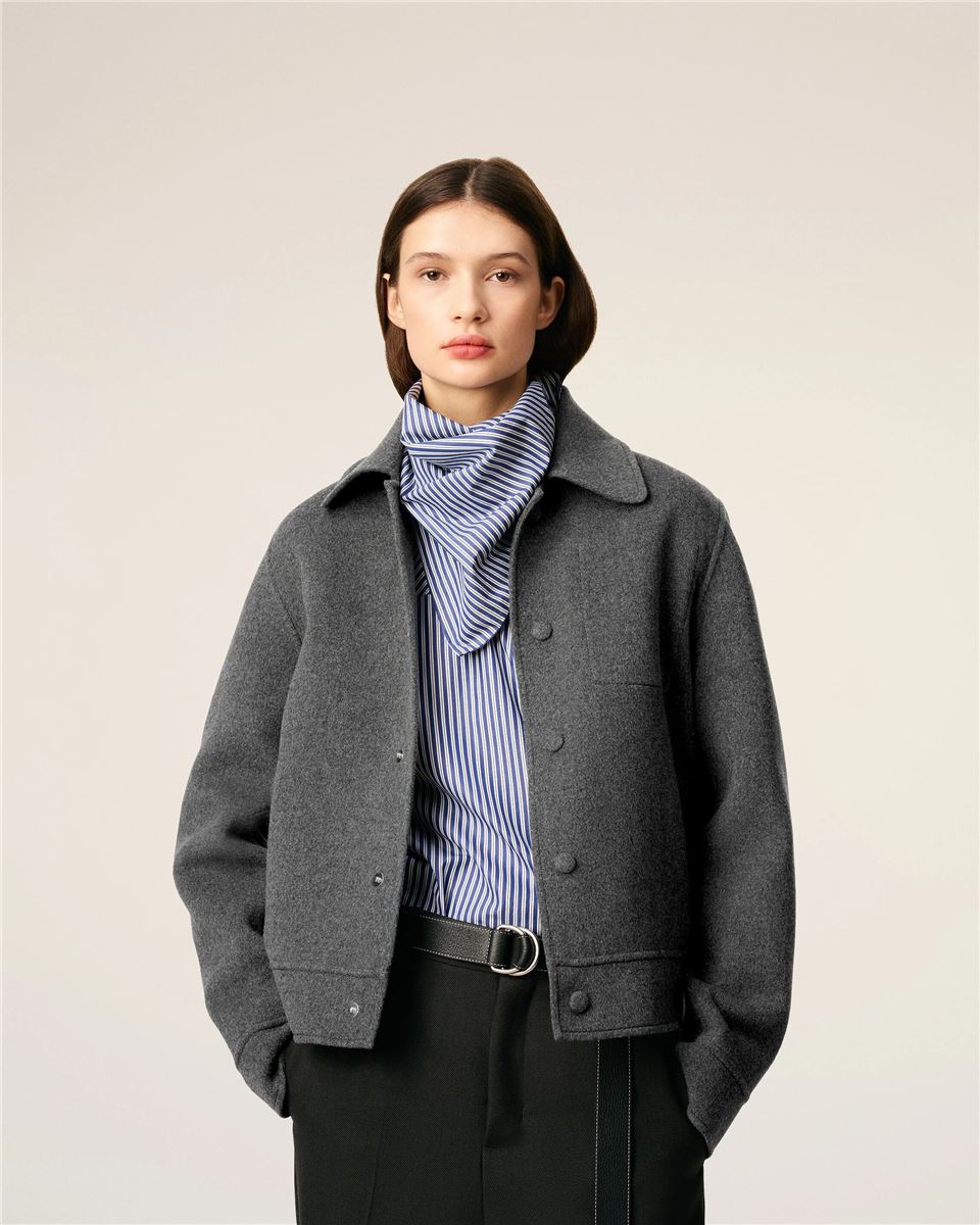 Grey Wool Boxy Buttoned Jacket