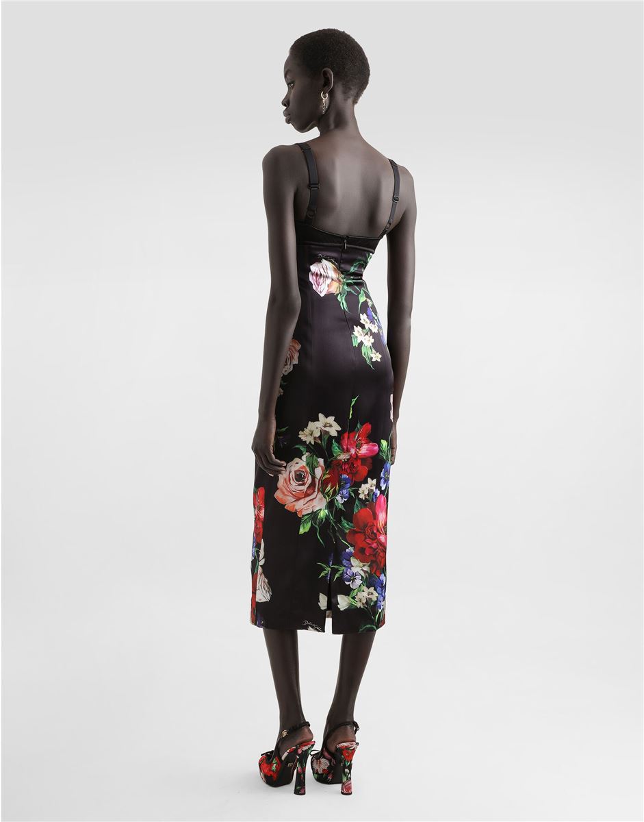 SATIN SLIP DRESS WITH BRA DETAIL AND FLORAL PRINT - DOLCE & GABBANA - Verso