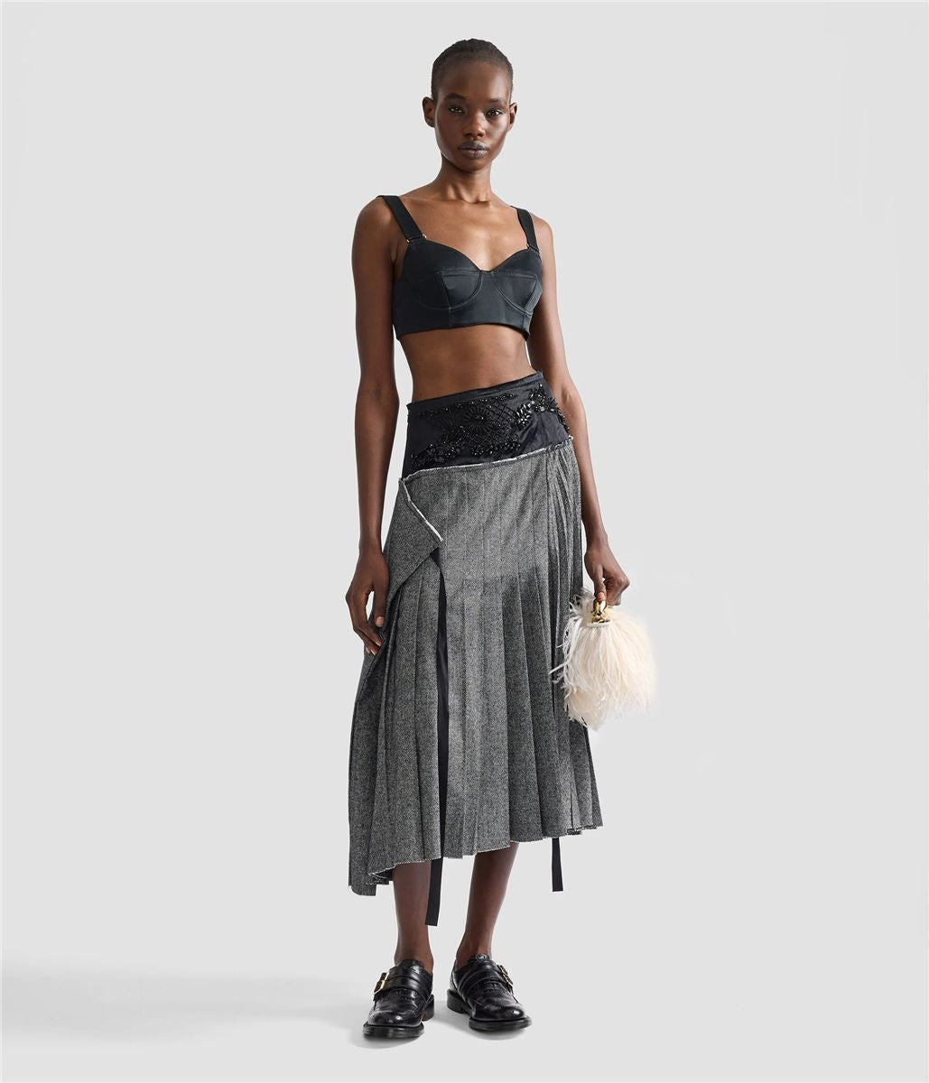 Herringbone a-line pleated midi skirt-ERDEM-Verso