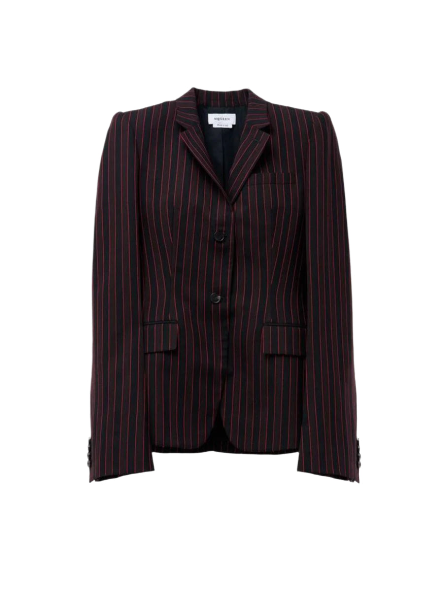 WOMEN'S PINSTRIPE SINGLE-BREASTED JACKET IN BLACK BURGUNDY - A. MCQUEEN - Verso