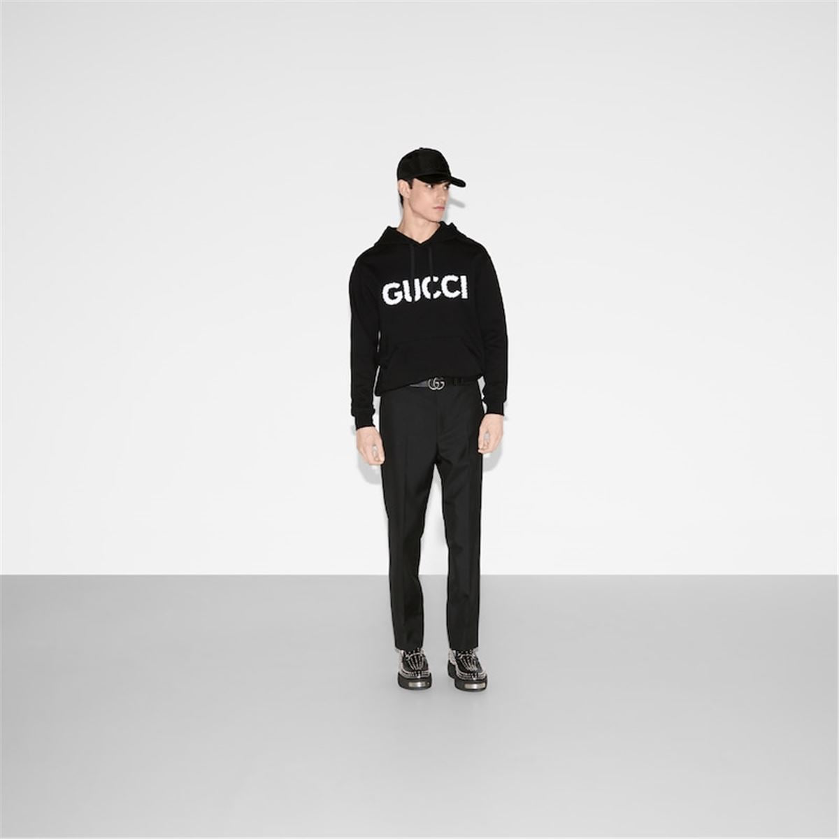 EMBROIDERED COTTON JERSEY HOODED SWEATSHIRT -  GUCCI -  Verso