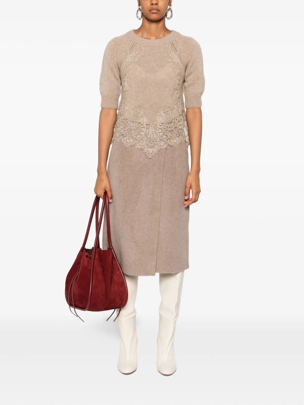 Lace-trimmed knit top