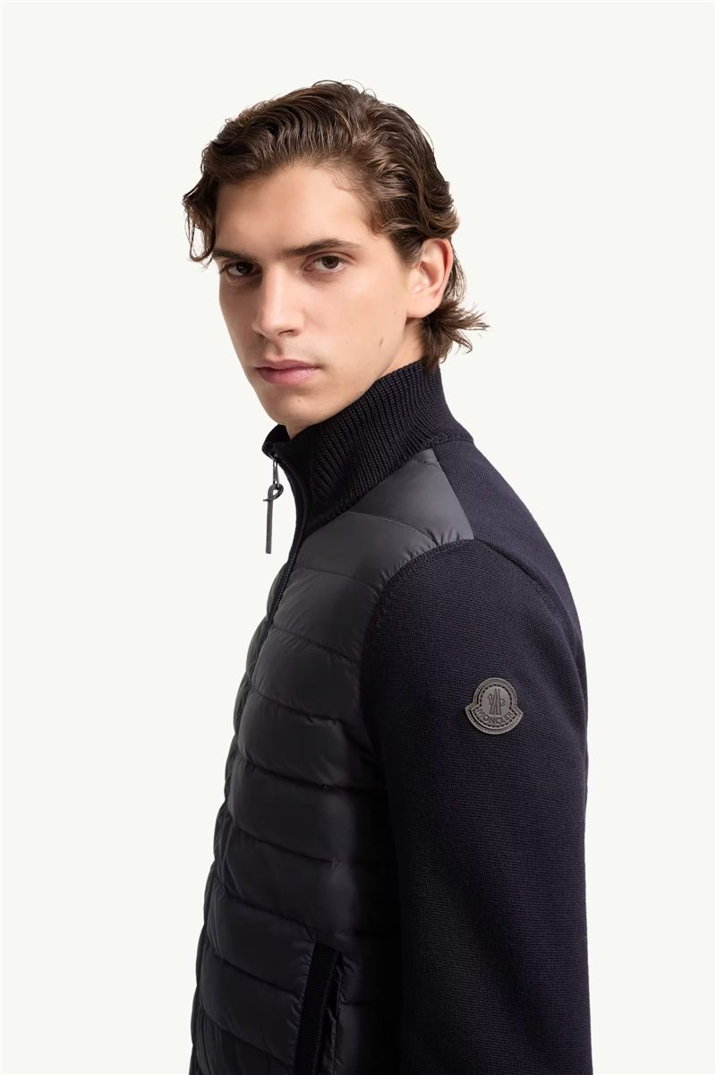 Padded zip-up wool cardigan