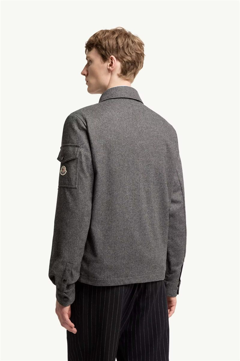 Herringbone wool blend zip-up shirt-MONCLER-Verso