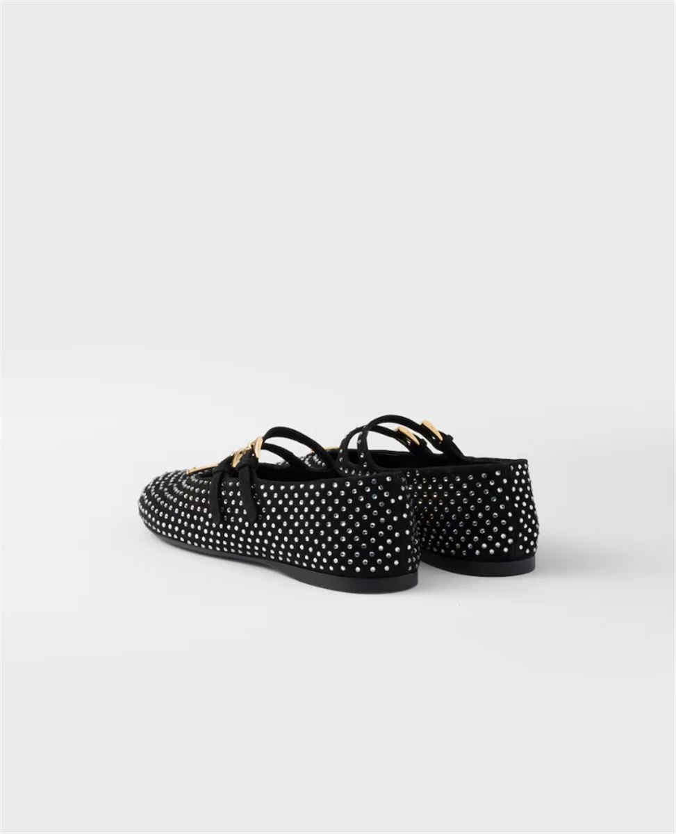 SUEDE BALLERINAS WITH CRYSTALS - PRADA - Verso