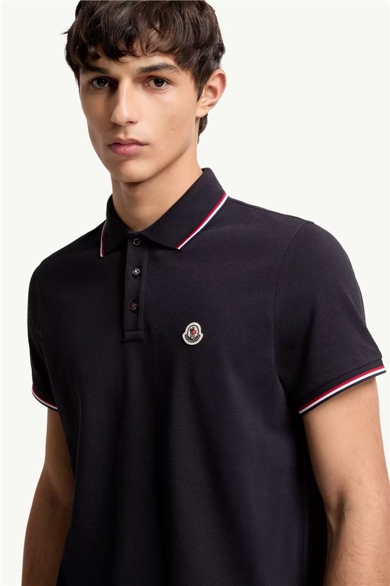 Tricolour-trimmed cotton piquet polo shirt