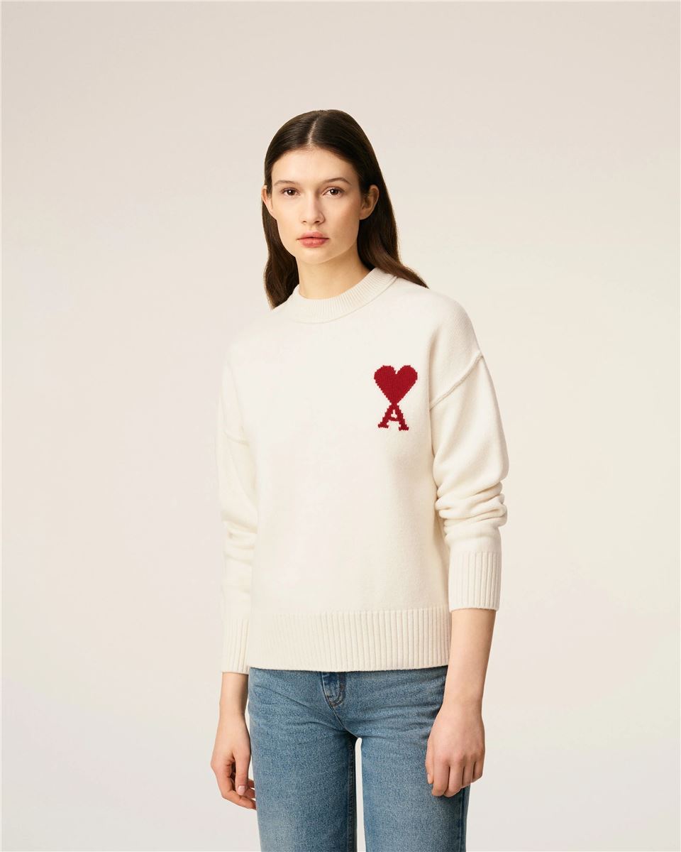 White Wool Ami de Coeur Crewneck Sweater