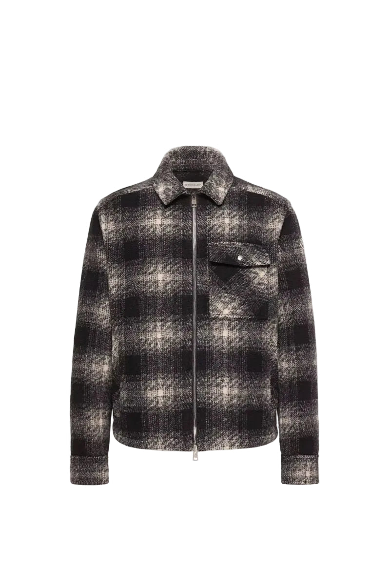Check jersey zip-up shirt