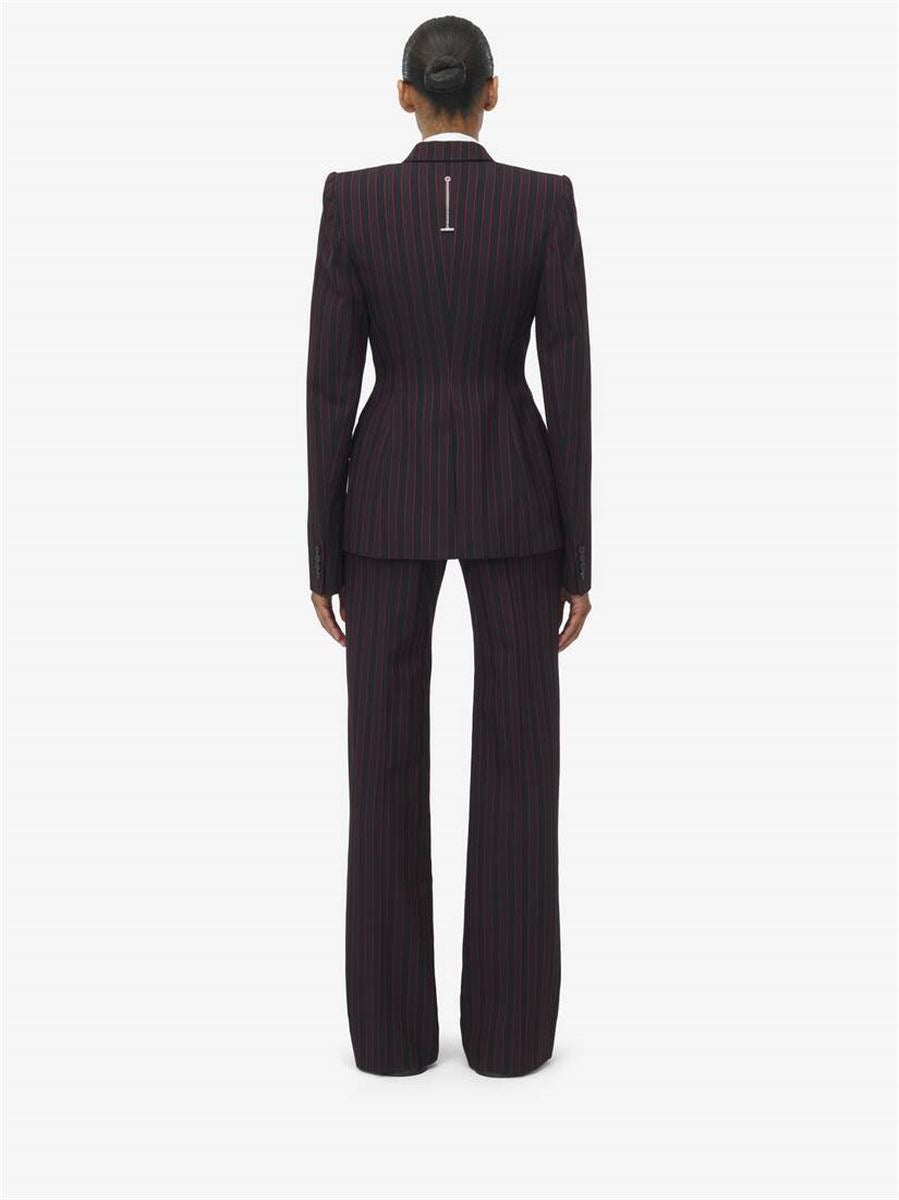 WOMEN'S PINSTRIPE SINGLE-BREASTED JACKET IN BLACK BURGUNDY