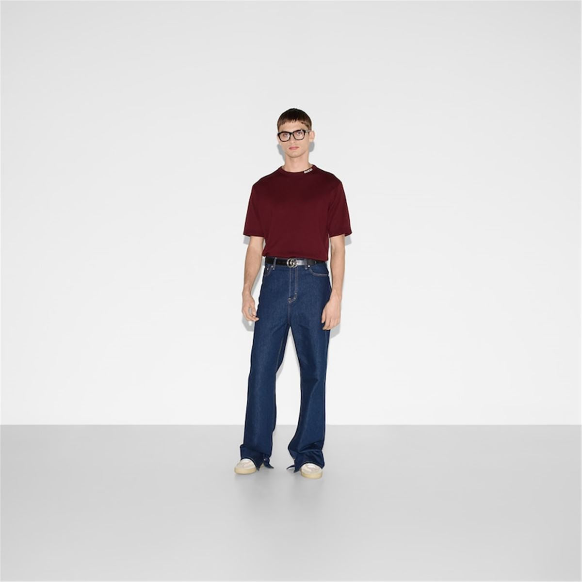 SILK COTTON T-SHIRT WITH GUCCI INTARSIA - GUCCI - Verso