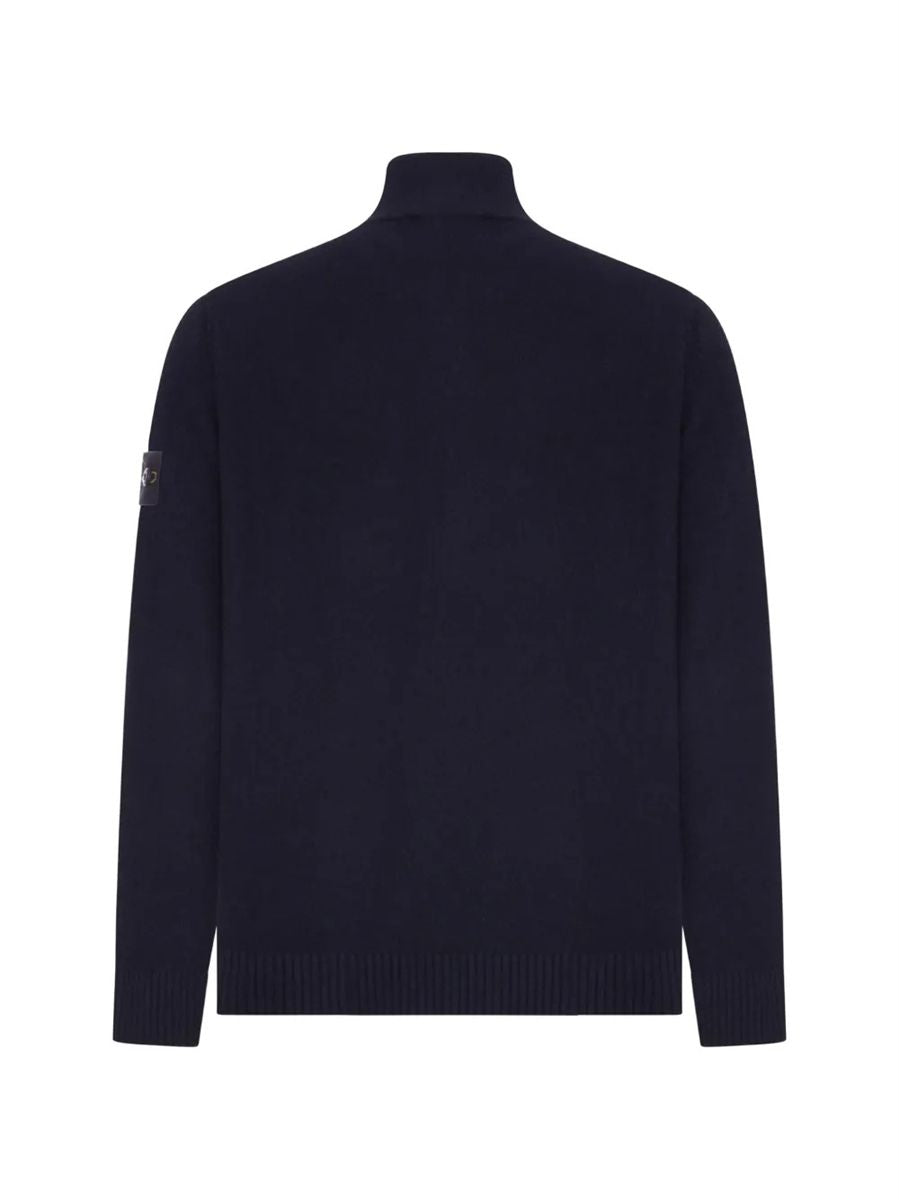Logo-patch zip-up wool sweater-STONE ISLAND-Verso