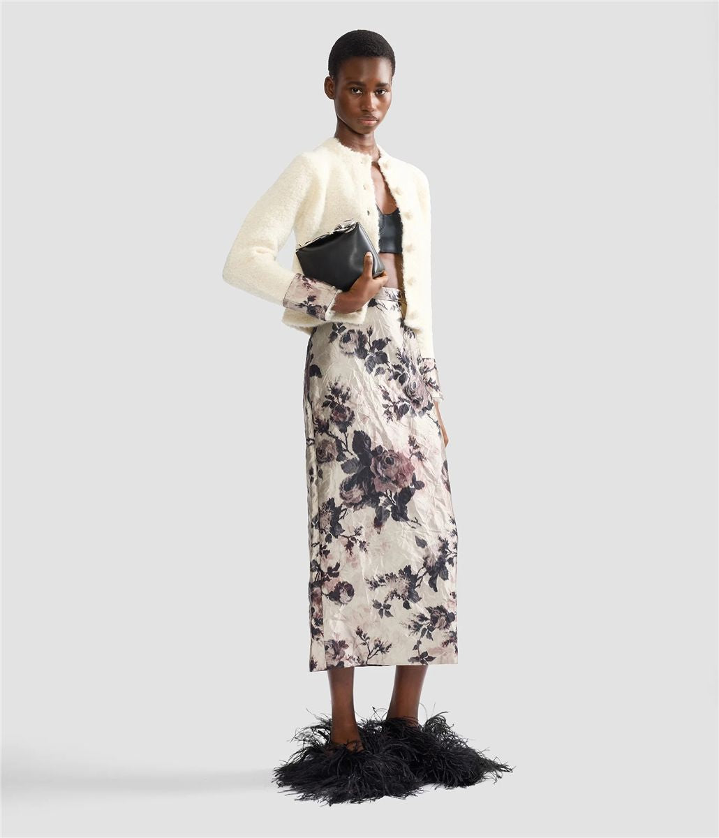 Floral textured satin pencil midi skirt-ERDEM-Verso