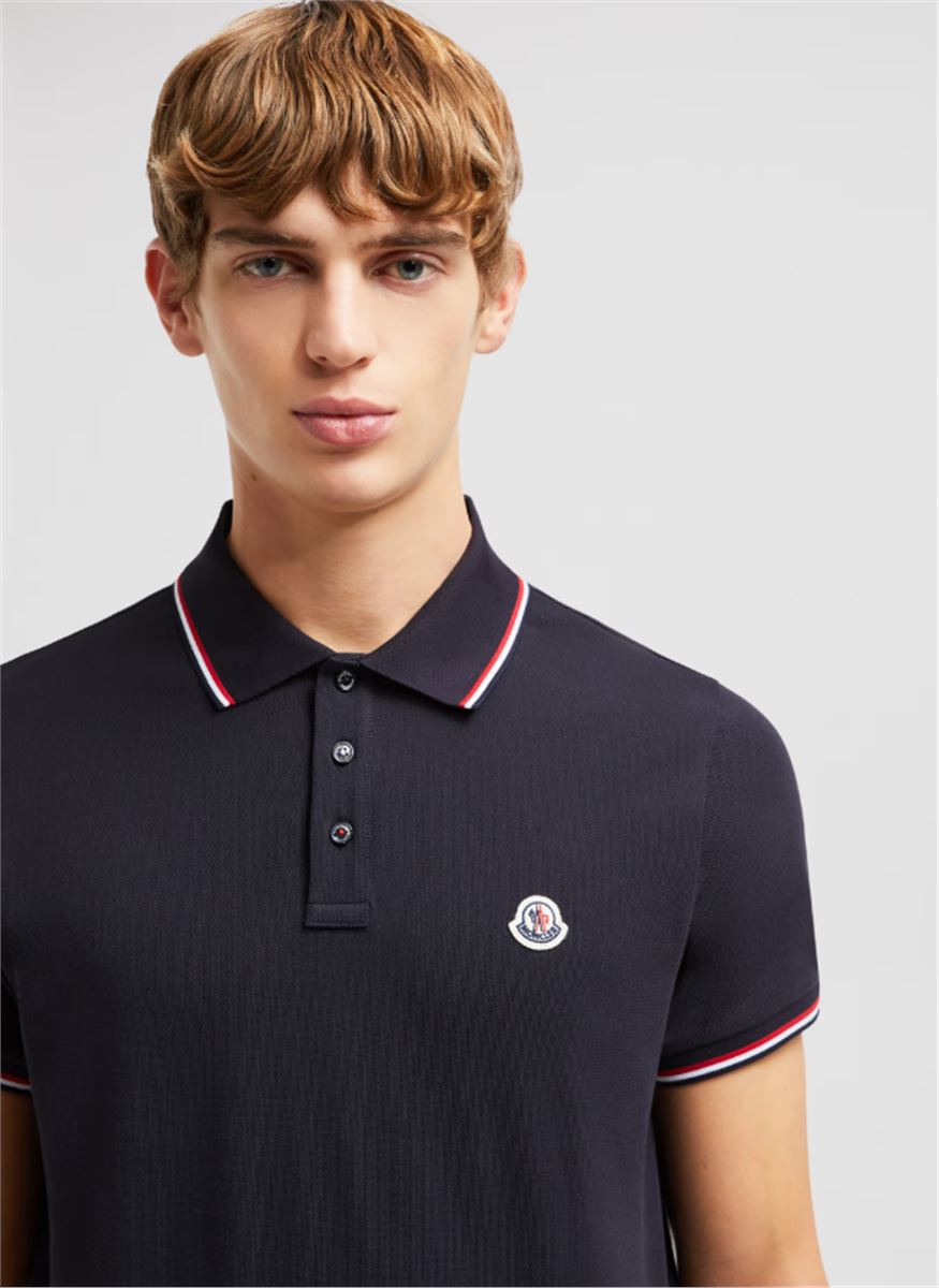 TRICOLOR-TRIMMED COTTON PIQUET POLO SHIRT - MONCLER - Verso