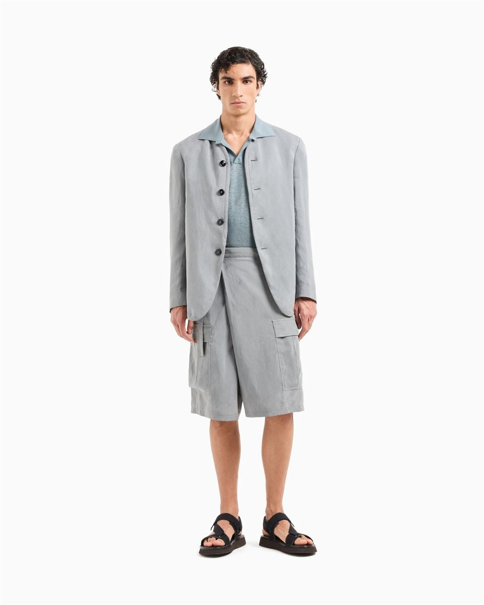 short-sleeved polo shirt in linen jersey