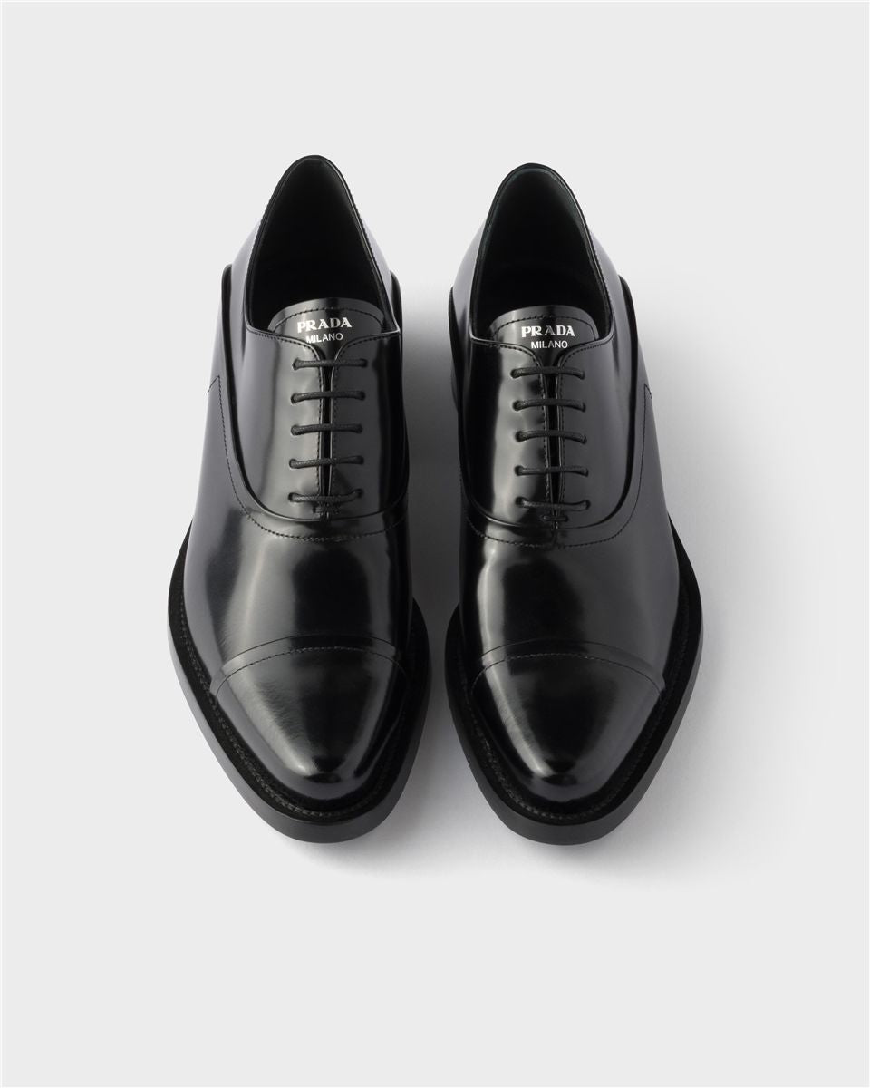 Brushed leather lace-up shoes-PRADA-Verso