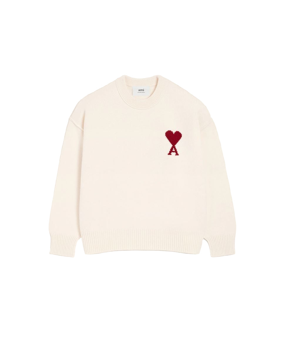 White Wool Ami de Coeur Crewneck Sweater