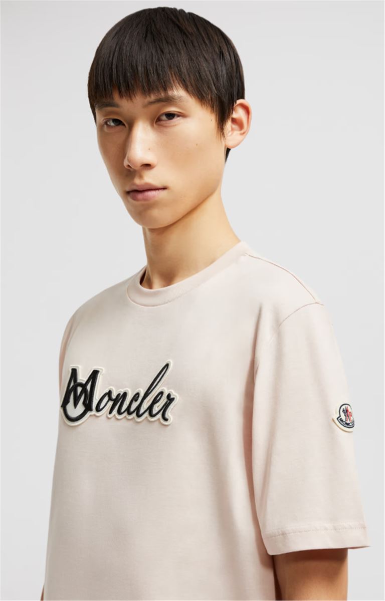EMBROIDERED VARSITY LOGO COTTON T-SHIRT - MONCLER - Verso