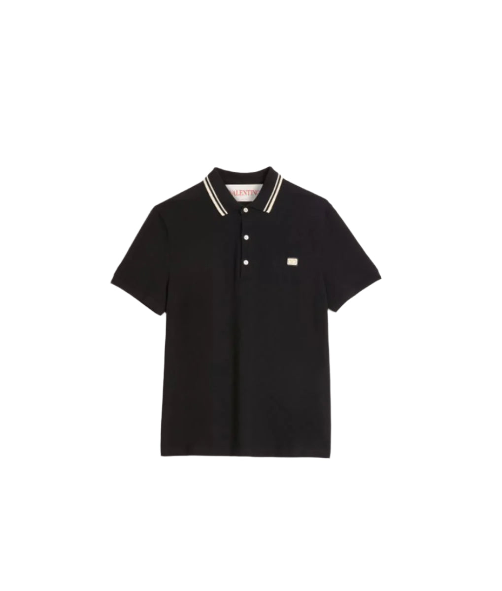 COTTON PIQUÉ POLO SHIRT WITH VLOGO PATCH -  VALENTINO -  Verso