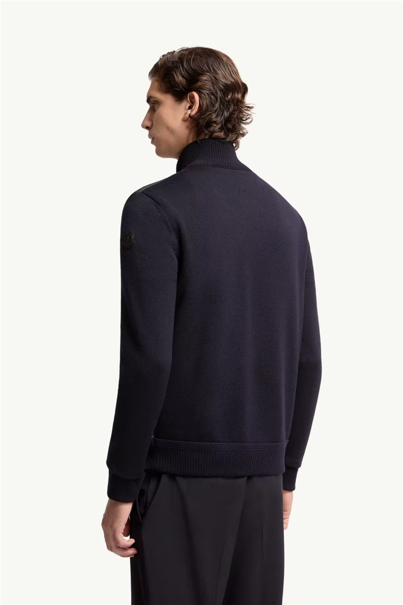 Padded zip-up wool cardigan