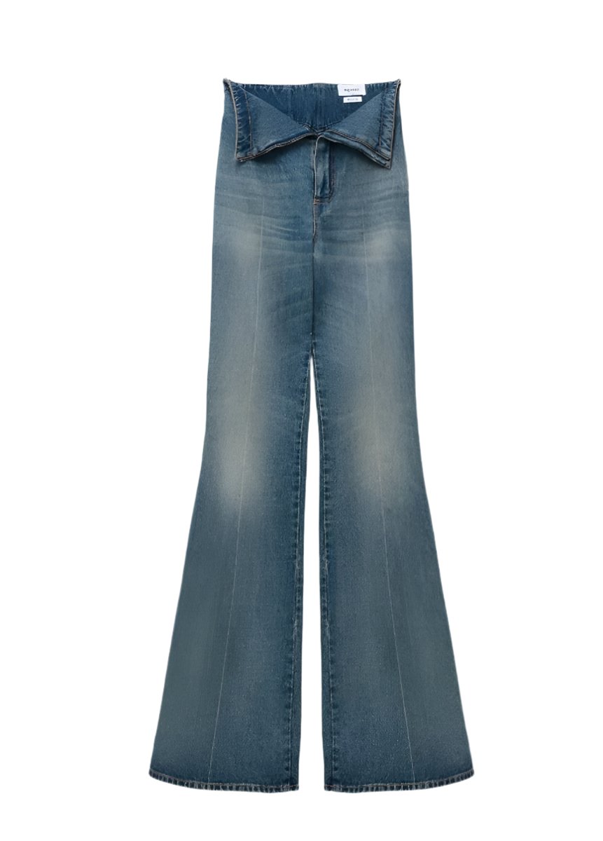 FOLD OVER WAIST JEANS IN STONE WASHED