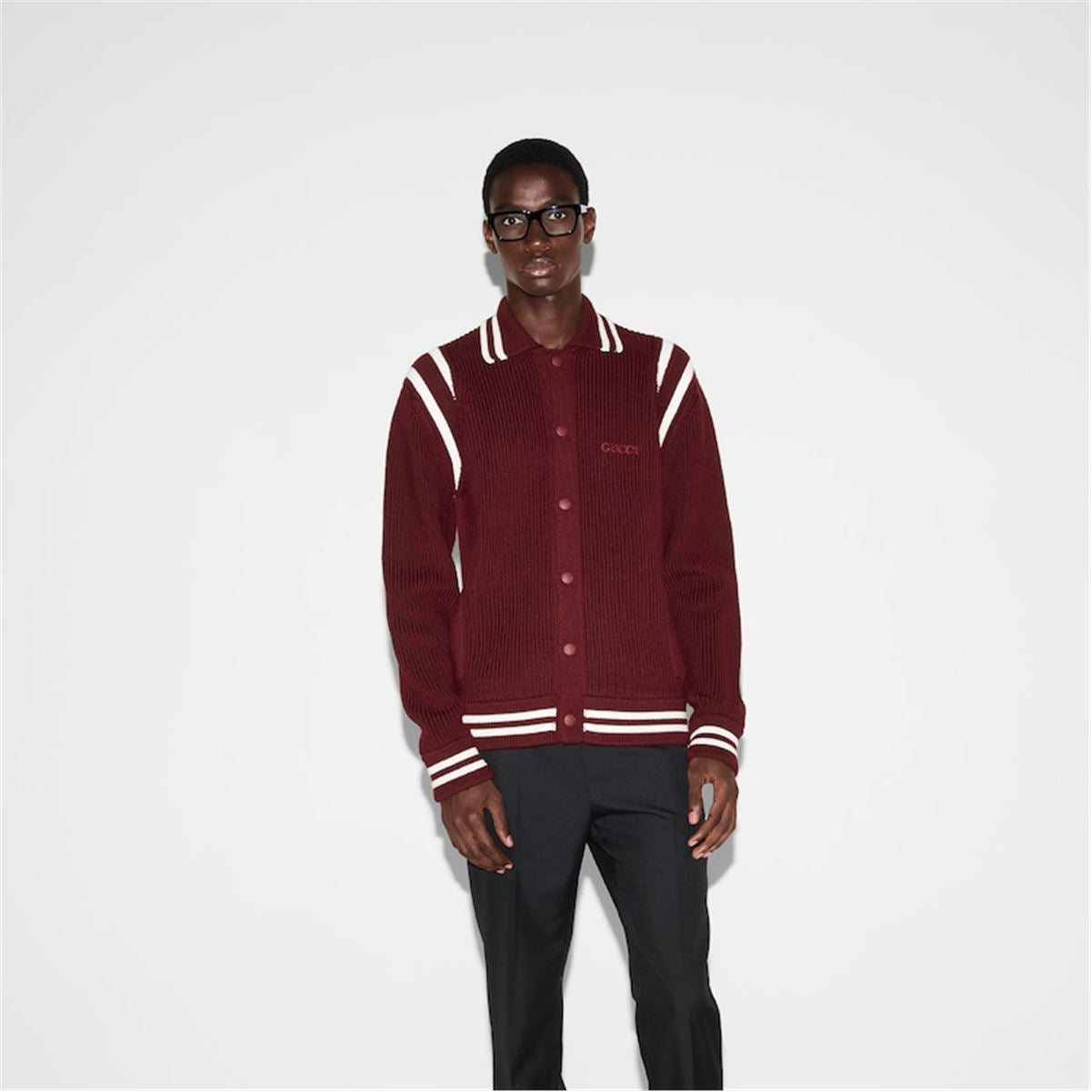 KNIT WOOL CARDIGAN WITH EMBROIDERY - GUCCI - Verso