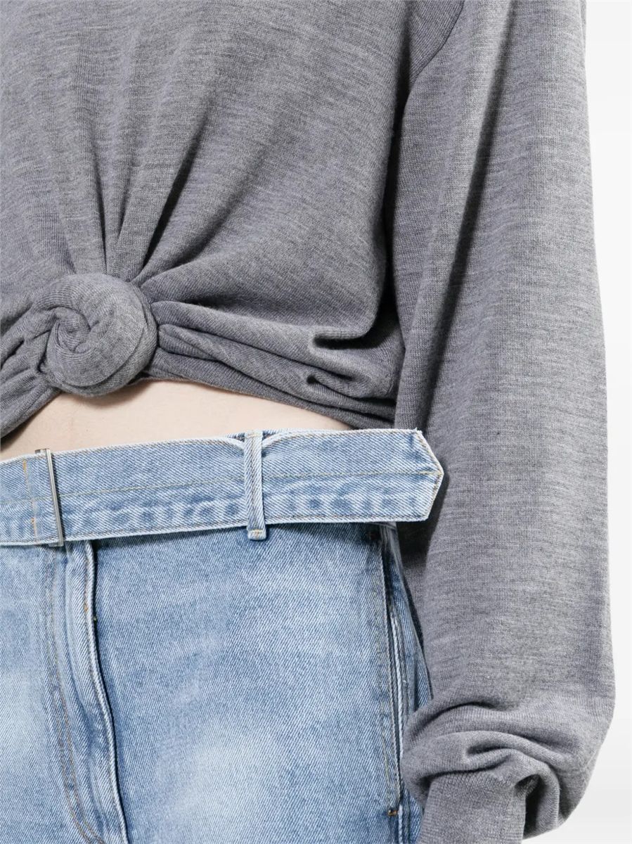 Knotted longsleeve jersey blouse in grey-MAGDA BUTRYM-Verso