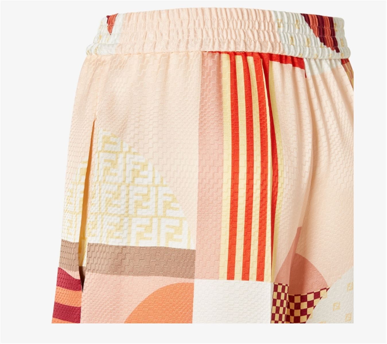 PINK SILK TROUSERS WITH PATCHWORK PRINT
