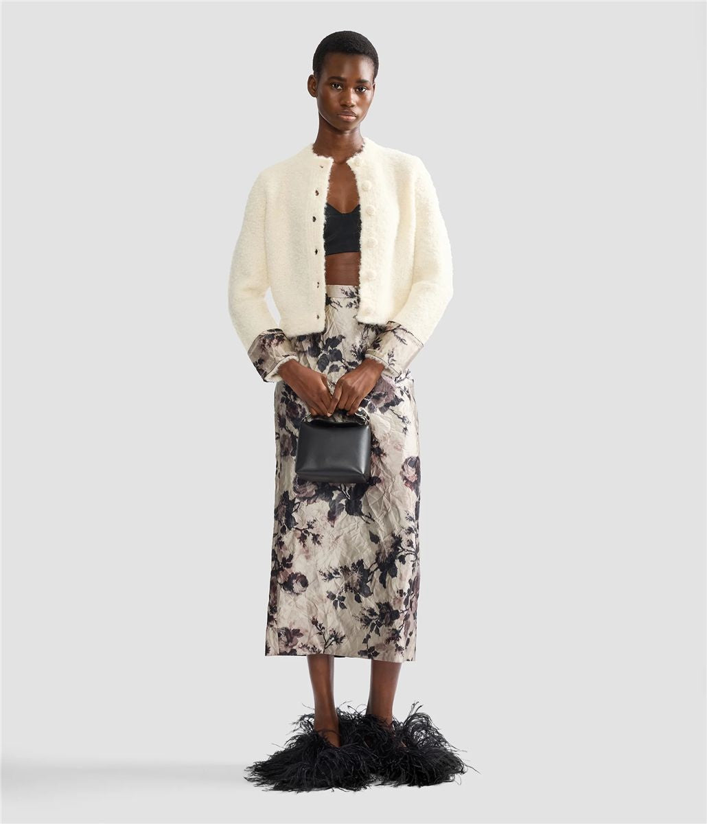 Floral textured satin pencil midi skirt-ERDEM-Verso