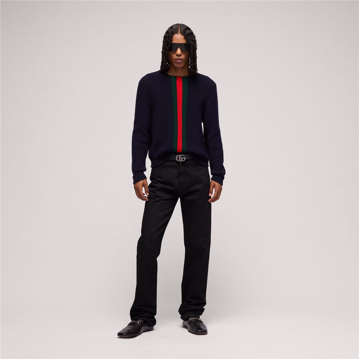 Fine rib wool sweater with web-GUCCI-Verso