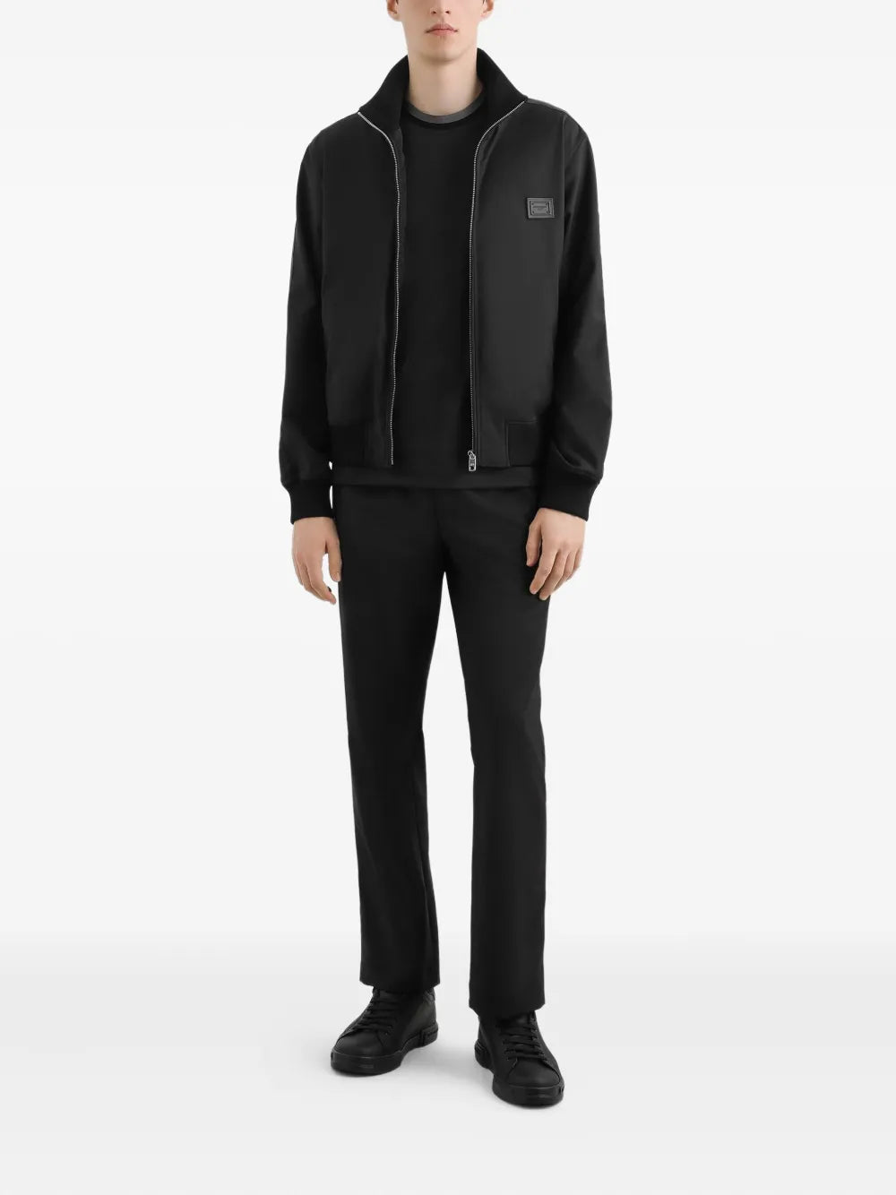 Logo-patch zip-up bomber jacket