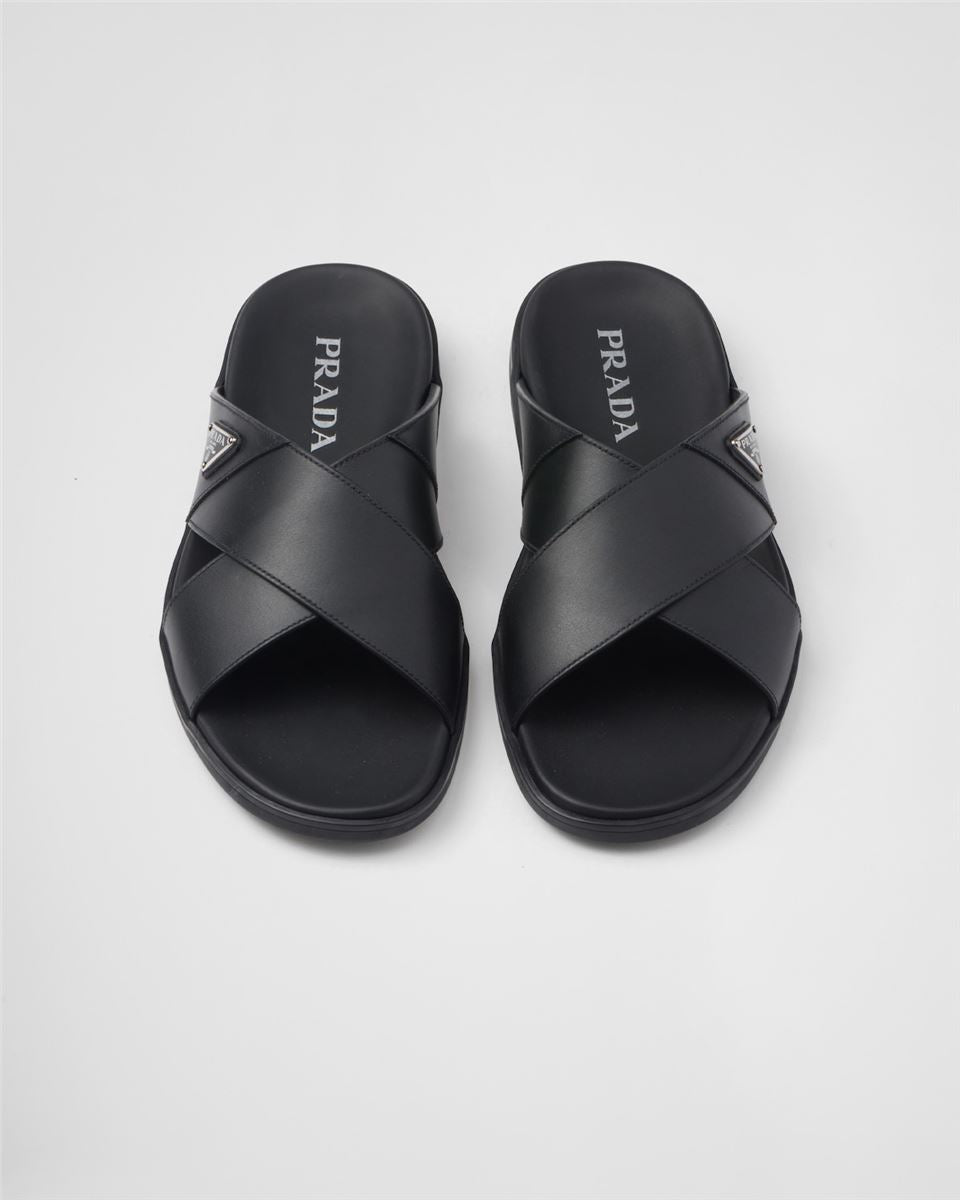 LEATHER CRISSCROSS SLIDES - PRADA - Verso