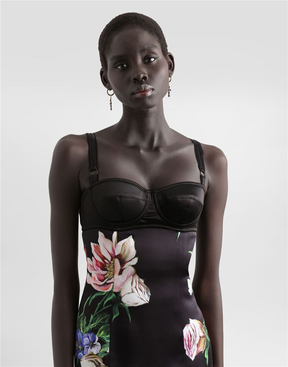 SATIN SLIP DRESS WITH BRA DETAIL AND FLORAL PRINT - DOLCE & GABBANA - Verso
